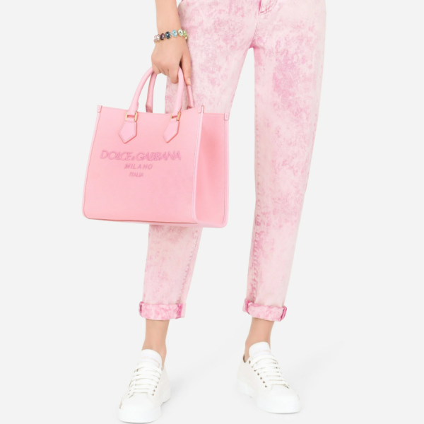 Túi Dolce & Gabbana Canvas Shopper With Embroidered Logo Pink BB2012AY4058I439 - Ảnh 2