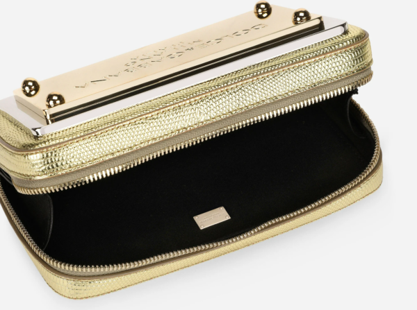 Túi Dolce & Gabbana Foiled Calfskin Plate Clutch Gold BB2066AP28780983 - Ảnh 3