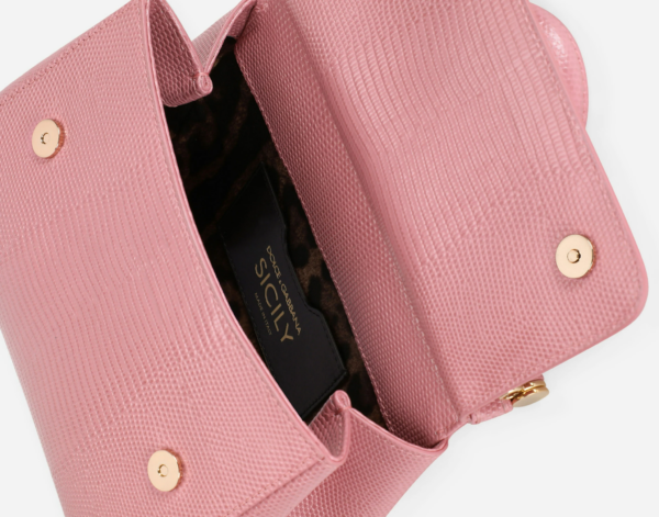 Túi Dolce & Gabbana Small Sicily Bag In Dauphine Calfskin Pink BB6003A109587414 - Ảnh 3