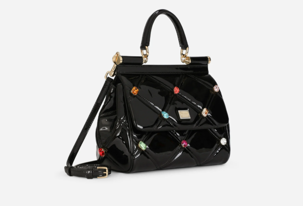 Túi Dolce & Gabbana Small Patent Leather Sicily Bag With Rhinestones - Ảnh 5