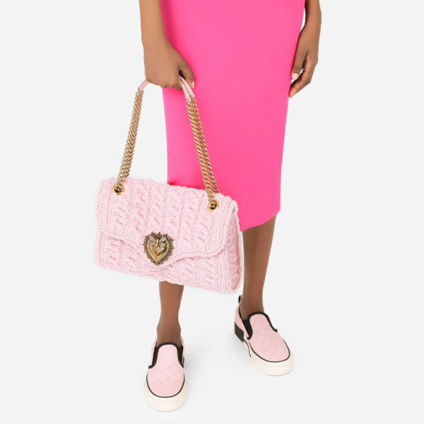 Túi Dolce & Gabbana Large Knit Devotion Shoulder Bag Pink BB6949AQ44080470 - Ảnh 2