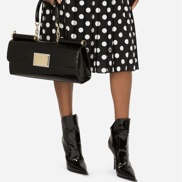 Túi Dolce & Gabbana 90s Sicily Bag In Shiny Calfskin Black BB7007A103780999 - Ảnh 2