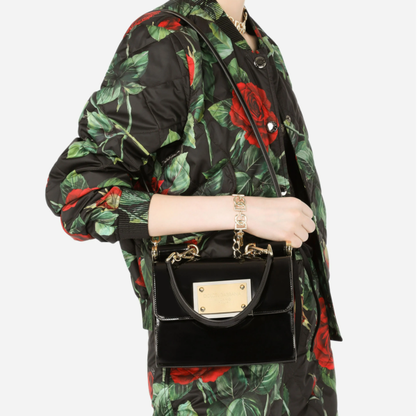 Túi Dolce & Gabana Small 90s Sicily Bag In Shiny Calfskin Black BB7026A103780999 - Ảnh 5