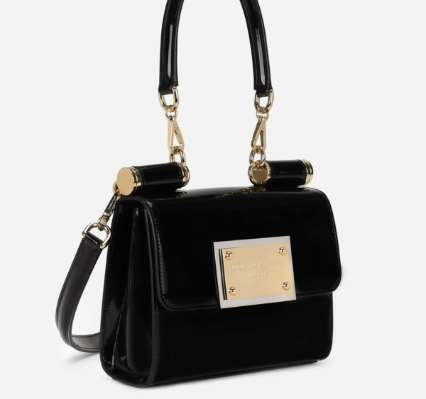 Túi Dolce & Gabana Small 90s Sicily Bag In Shiny Calfskin Black BB7026A103780999 - Ảnh 4