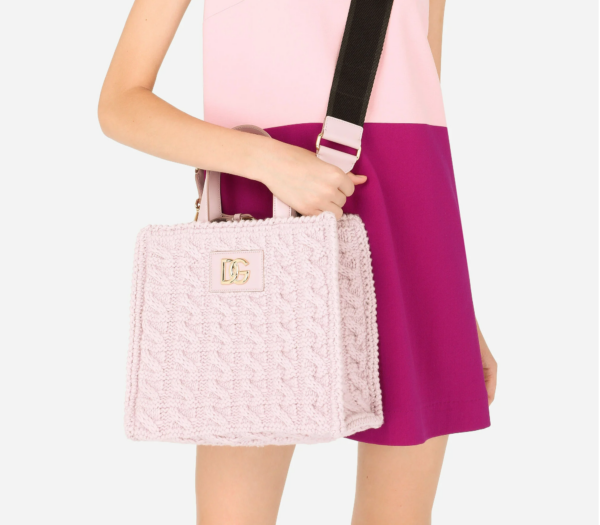Túi Dolce & Gabbana Knit Small Beatric Shopper Pink BB7049AQ14680470 - Ảnh 4