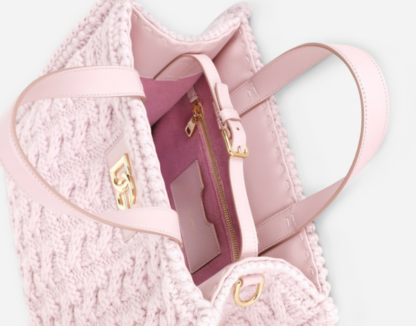 Túi Dolce & Gabbana Knit Small Beatric Shopper Pink BB7049AQ14680470 - Ảnh 5