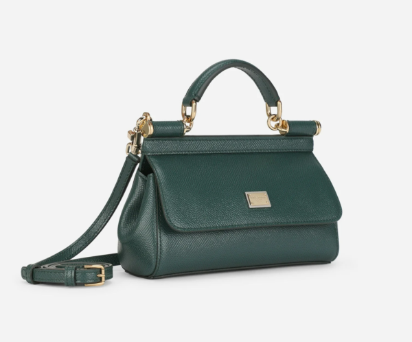 Túi Dolce & Gabbana Small Sicily Bag In Dauphine Calfskin Green BB7116A100187399 - Ảnh 3