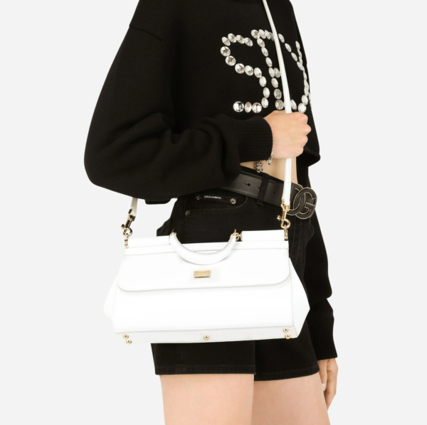 Túi Dolce & Gabbana Medium Patent Leather Sicily Bag White BB7117A147180001 - Ảnh 2