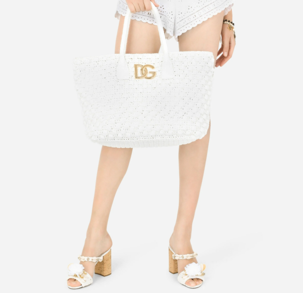 Túi Dolce & Gabbana Raffia Crochet Shopper White BB7143AY21480001 - Ảnh 2