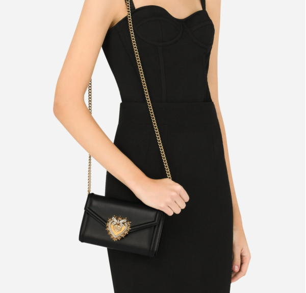 Túi Dolce & Gabbana Calfskin Devotion Mini Bag Black BI2931AV89380999 - Ảnh 3