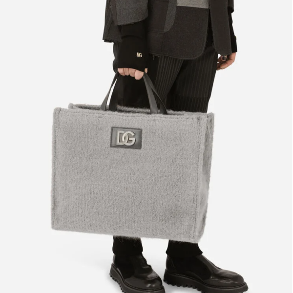 Túi Dolce & Gabbana Knit Beatrice Shopper With DG Logo Grey BM6953AQ4328S395 - Ảnh 4