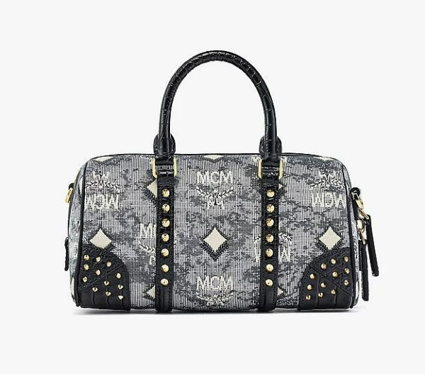 Túi MCM Boston Bag in Studded Vintage Monogram Jacquard MWBCSTQ01EG001 - Ảnh 2