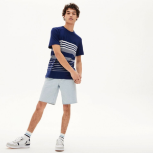 Ao Lacoste Striped Cotton and Linen T-Shirt Blue White TH5076-RU0