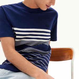 Ao Lacoste Striped Cotton and Linen T-Shirt Blue White TH5076-RU0