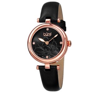 Burgi Flower Diamond Dial Leather Watch BUR157