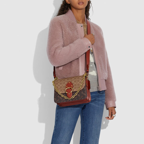 Túi Coach Signature Carriage Coated Canvas Beat Shoulder Bag Brown C2418 B4SI0 - Ảnh 5