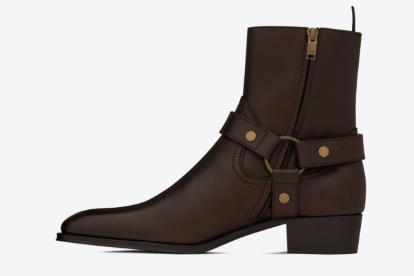 Giày Saint Laurent Wyatt Harness Boots In Smooth Leather 'Chocolate' 64909418T006023 - Ảnh 3