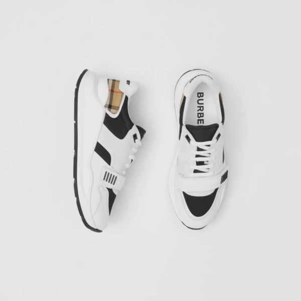 Giày Burberry Suede And Vintage Check Cotton 'Black White' 80518391 - Ảnh 2