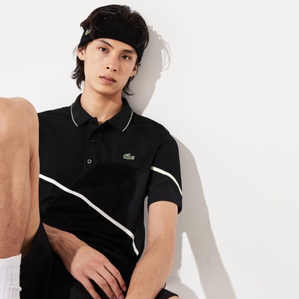 Áo Lacoste Polo Tennis Contrast Accent Pique Black WY DH8501-00-49K - Ảnh 4