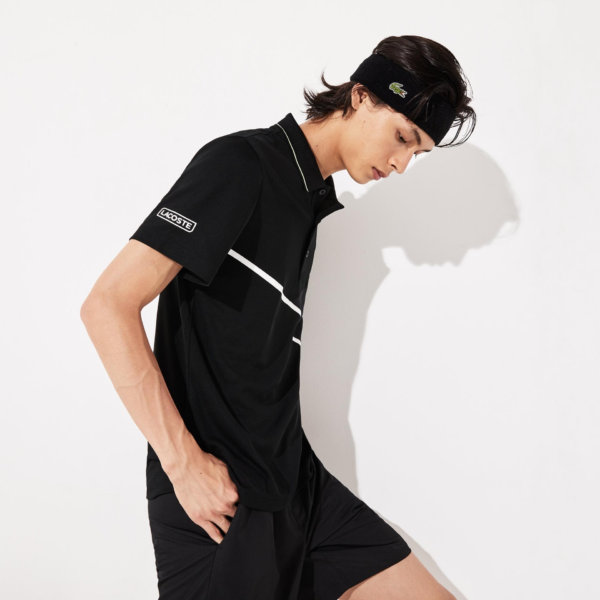 Áo Lacoste Polo Tennis Contrast Accent Pique Black WY DH8501-00-49K - Ảnh 3