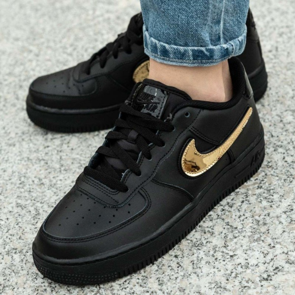 Giày Nike Air Force 1 Black Metallic Gold Removable Swoosh Pack AR7446-001 - Ảnh 3
