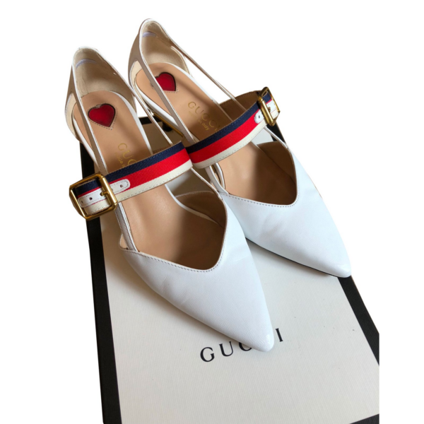 Giày Gucci Wmns White Leather Slub Heel 460114-CQXS0-9082 - Ảnh 4
