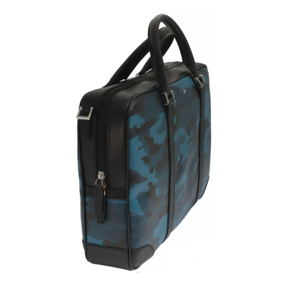 Túi Montblanc Blue Small Camouflage Leather Briefcase Case 118668 - Ảnh 3