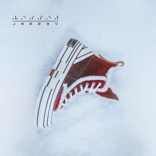 Giày xVESSEL x Harris Tweed G.O.P. Winter Highs Cherry Red - Ảnh 3