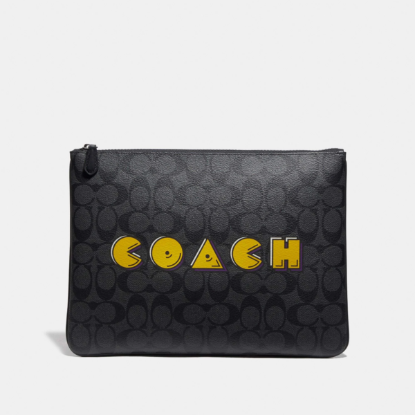 Ví Coach Large Pouch In Signature Canvas With Pac Man Coach Script - Ảnh 2