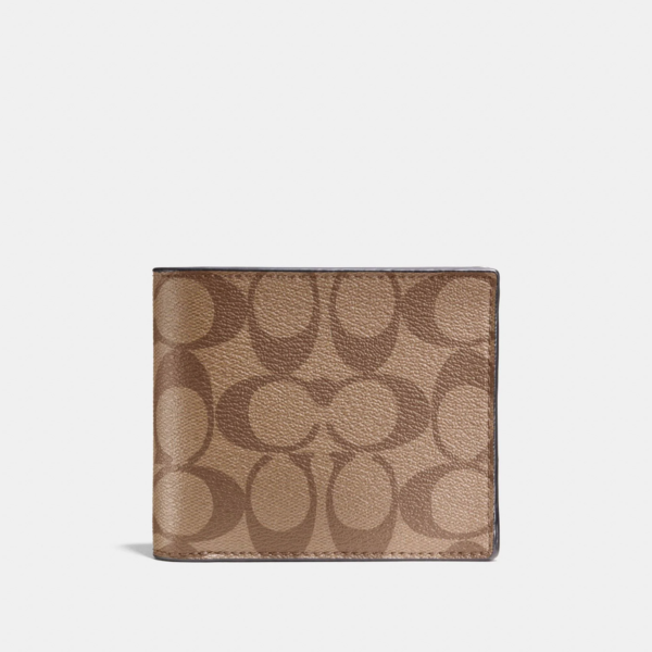Ví Coach Compact ID Wallet In Signature Canvas Tan Black - Ảnh 2
