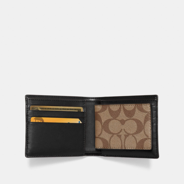 Ví Coach Compact ID Wallet In Signature Canvas Tan Black - Ảnh 3