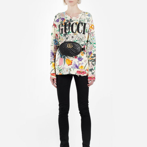 Túi Gucci Logo Detail Chevron Quilted Leather Belt Bag Black 491294 DSVRT 1000 - Ảnh 5