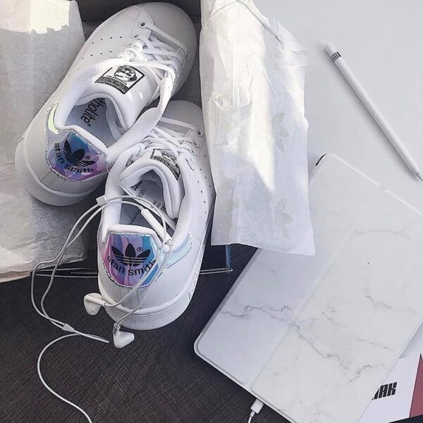 Giày Adidas Stan Smith J 'White Iridescent' FU6673 - Ảnh 4