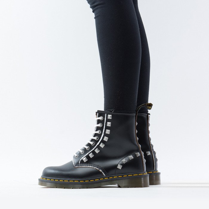 Giày Dr. Martens 1460 Stud Black Rolled Vintage Smooth Boots 25202001 - Ảnh 4