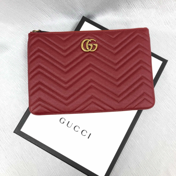 Túi Gucci Ladies GG Marmont Red Leather Clutch 525541-0OLET-6438 - Ảnh 2