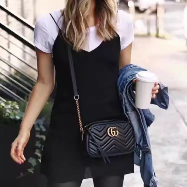 Túi Gucci GG Marmont Matelassé Shoulder Bag Black Leather 447632 DRW1T 1000 - Ảnh 8