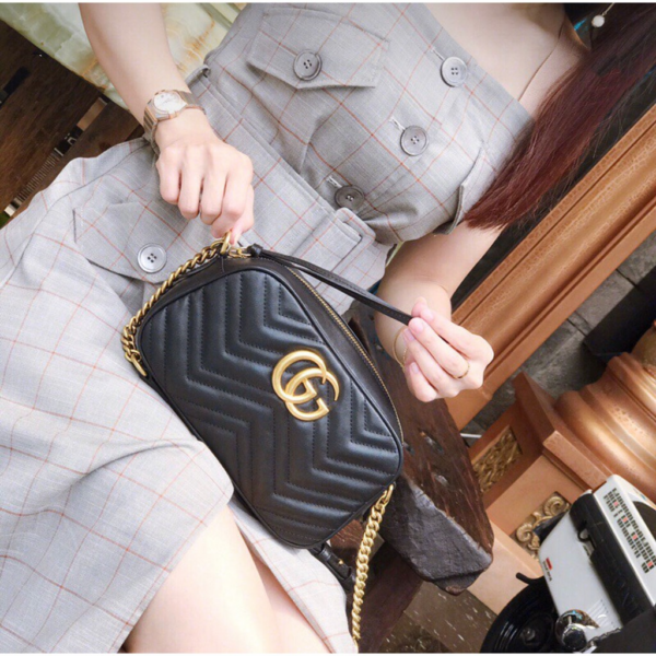 Túi Gucci GG Marmont Matelassé Shoulder Bag Black Leather 447632 DRW1T 1000 - Ảnh 7
