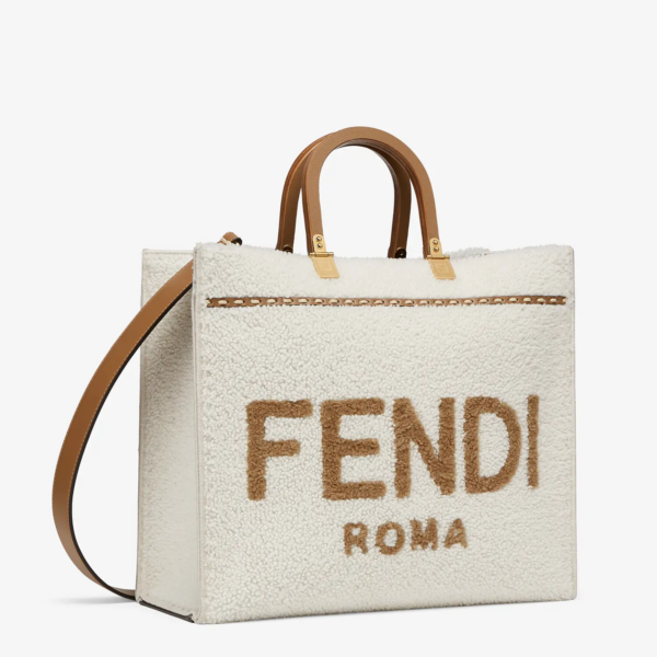 Túi Fendi White Sheepskin Shopper 8BH386-AHME-F1F1R - Ảnh 2