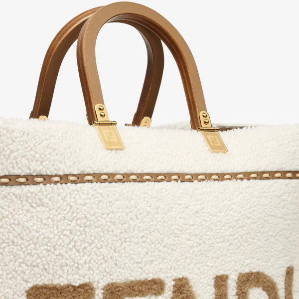 Túi Fendi White Sheepskin Shopper 8BH386-AHME-F1F1R - Ảnh 5