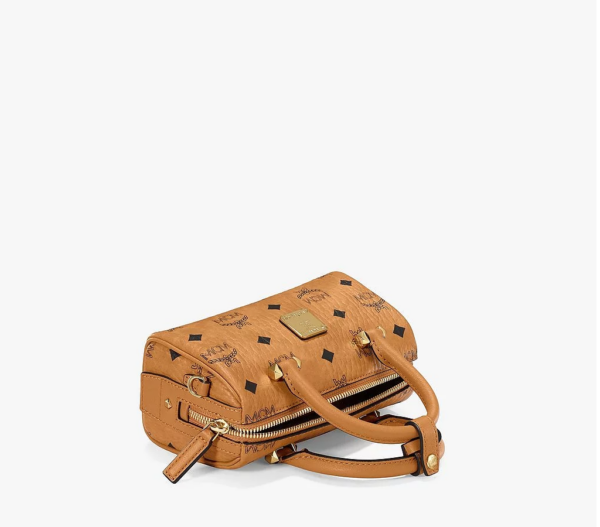 Túi MCM Mini Essential Boston Bag In Visetos Original Cognac MWBAASE03CO001 - Ảnh 4
