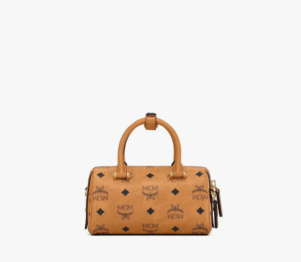 Túi MCM Mini Essential Boston Bag In Visetos Original Cognac MWBAASE03CO001 - Ảnh 3
