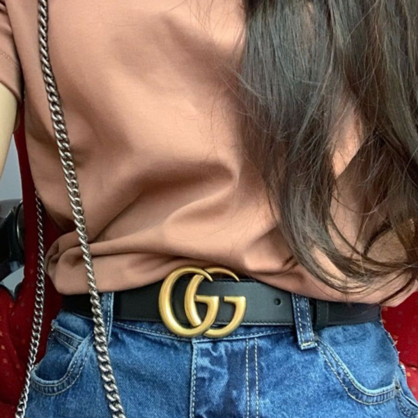 Thắt Lưng Gucci GG Mamon Double G Buckle Thin Belt 409417-AP00T-1000 - Ảnh 2