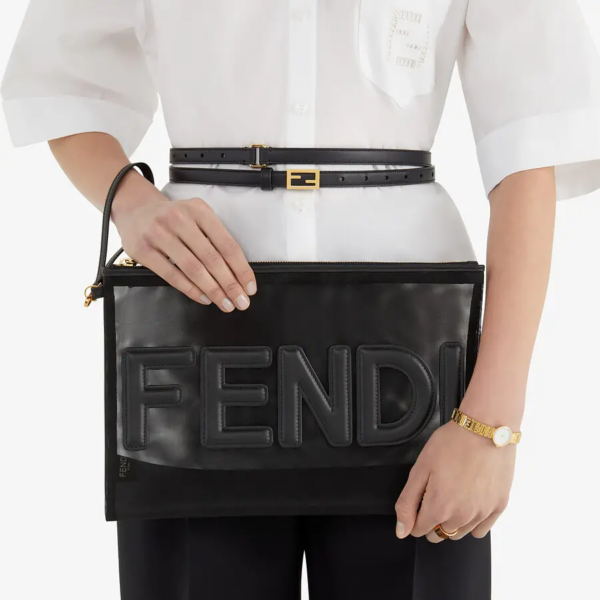 Thắt Lưng Fendi Black Leather Baguette FF Stud Buckle 8C0637AAIWF0KUR - Ảnh 2