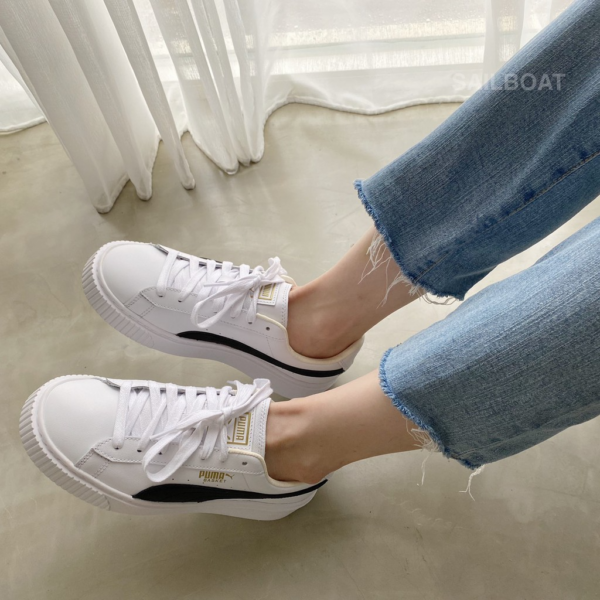 Giày Unisex Puma Basket Platform Core White Black Gold 364040-05 - Ảnh 2