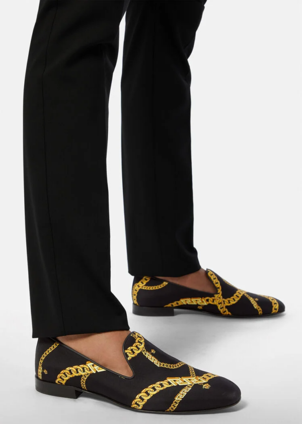 Giày Versace La Greca Chain Print Slippers Print 1003792-1A02683-5B000 - Ảnh 5