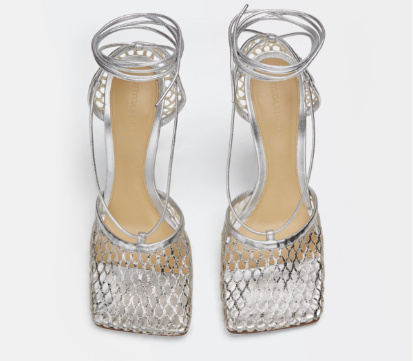 Giày Cao Gót Bottega Veneta Lace-Up Sandal 'Silver' 651388V1BT11414 - Ảnh 2