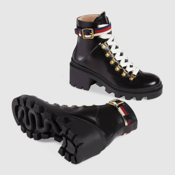 Giày Gucci Leather Ankle Boot With Sylvie Web 481156-DKS30-1159 - Ảnh 5