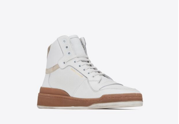Giày Saint Laurent SL24 Mid Top Sneaker Beige White - Ảnh 2