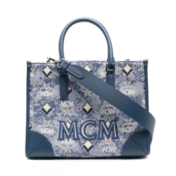 Túi MCM Tote  Vintage Jacquard Monogram Blue MWTBATQ02LU001 - Ảnh 4