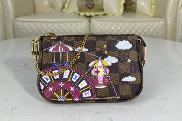 Túi Louis Vuitton Pochette Accessoires Mini Pink Coated Canvas Wristlet N60402 - Ảnh 5